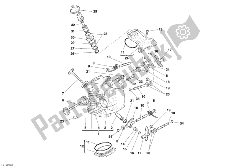 All parts for the Horizontal Cylinder Head of the Ducati Sportclassic Sport 1000 Single-seat JAP 2007